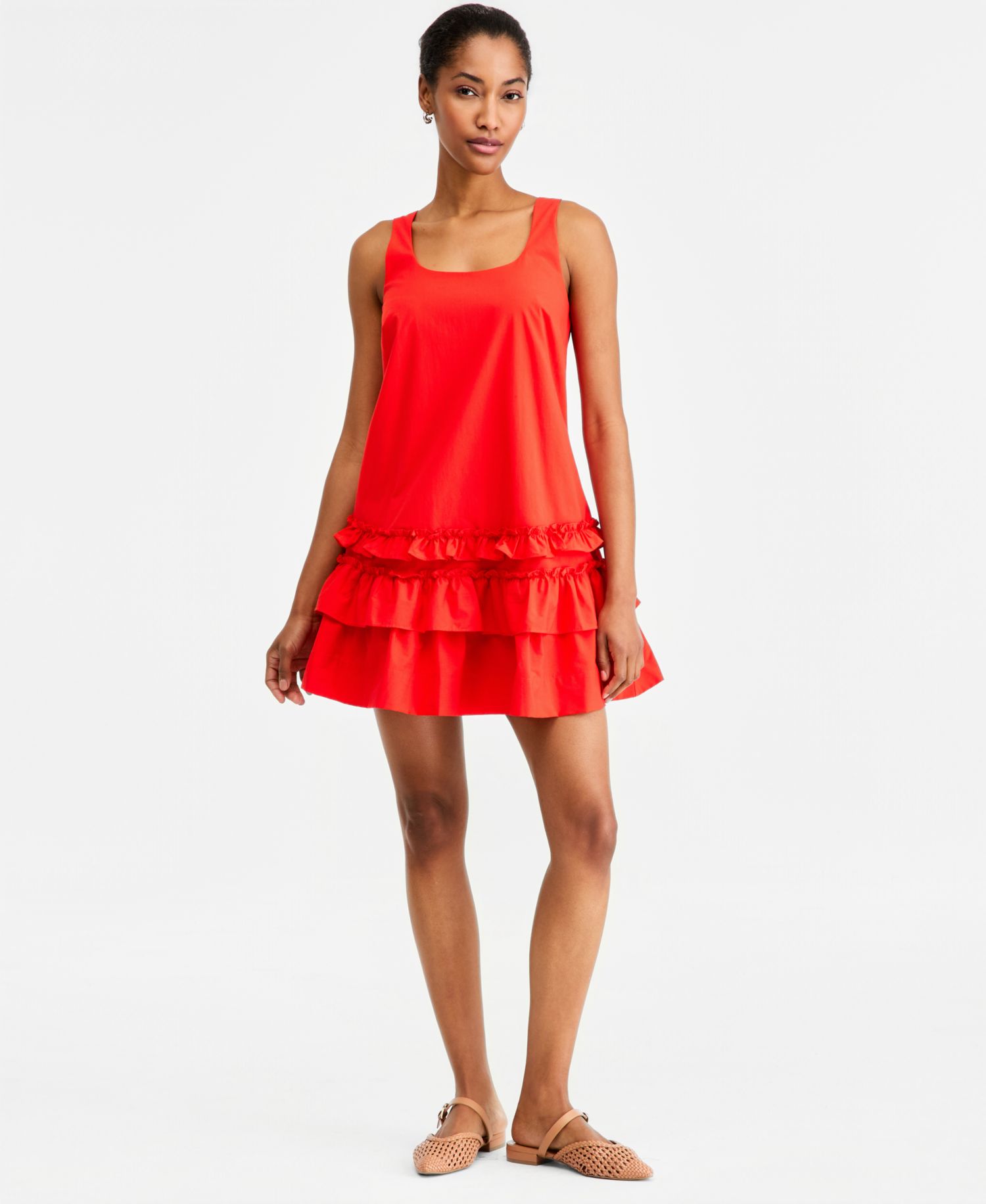 Women's Scoop-Neck Sleeveless Tiered-Ruffle-Hem Dress