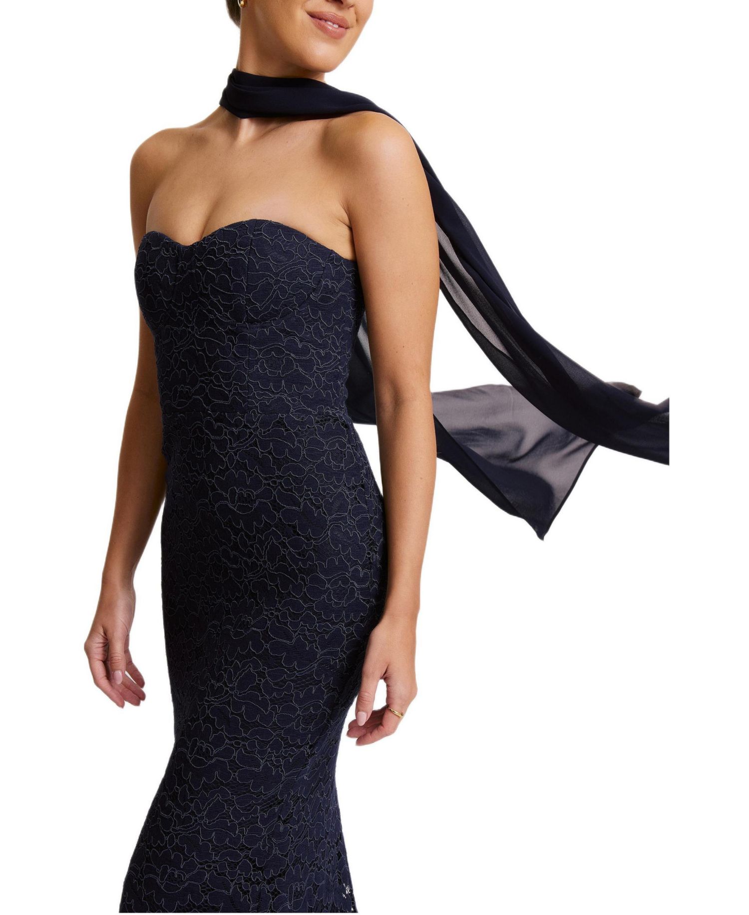 Women's Lace Corset Maxi Dress With Neck Scarf