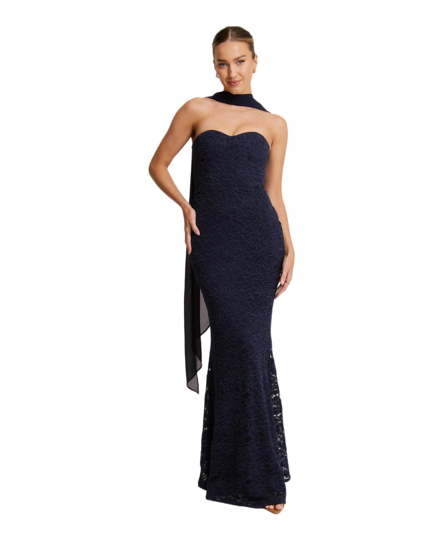 Women's Lace Corset Maxi Dress With Neck Scarf