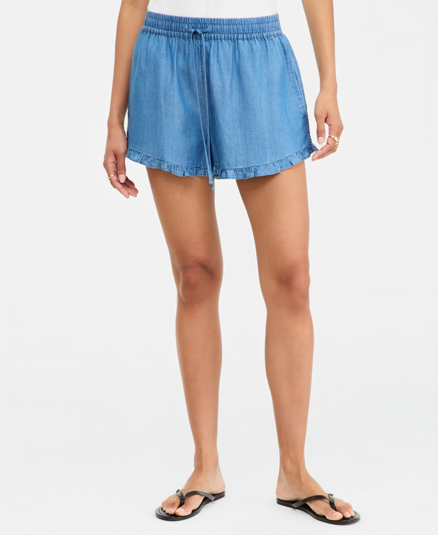 Women's Chambray Ruffled Drawstring Shorts