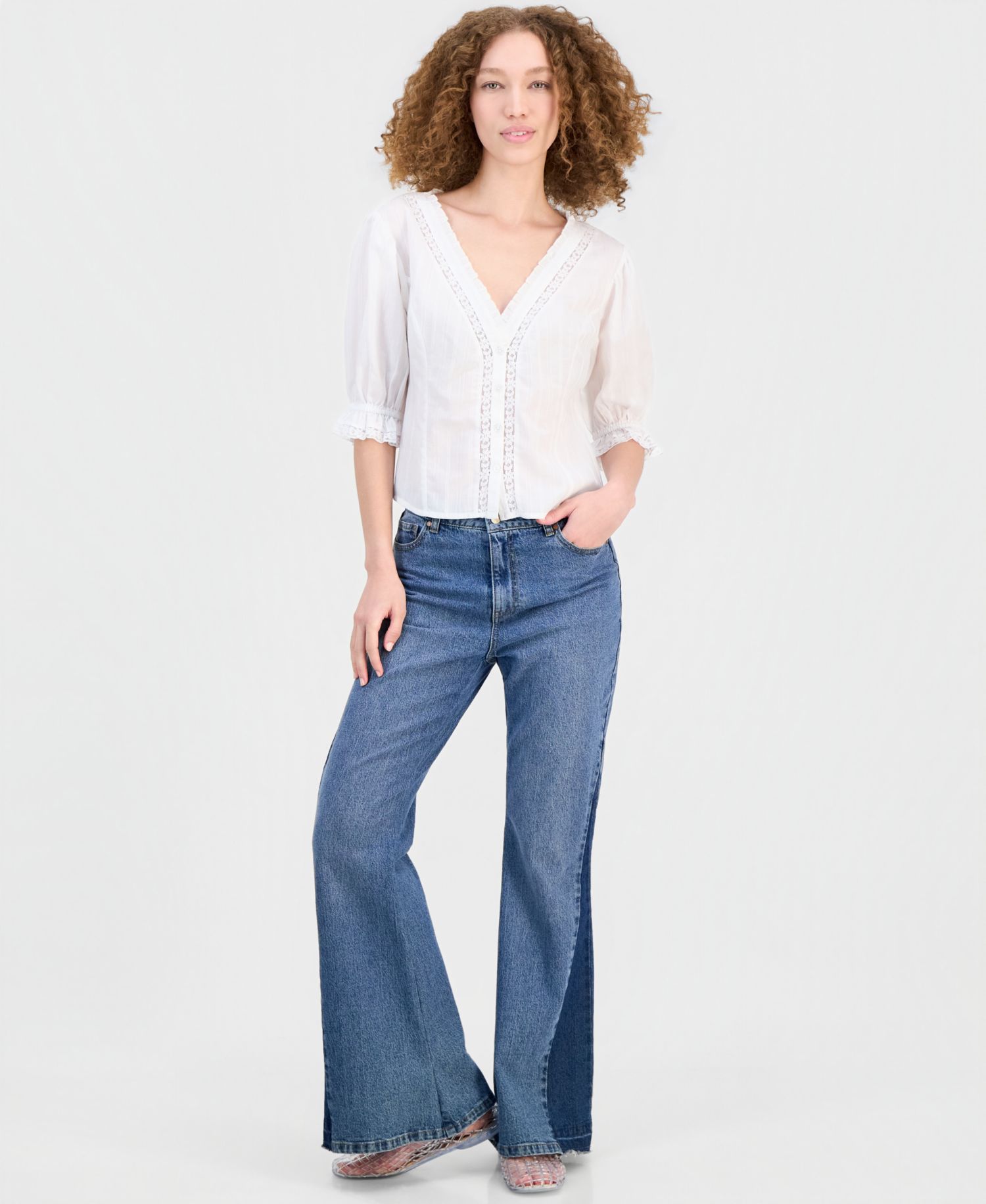 Women's Ruffled-Neck Short-Sleeve Blouse