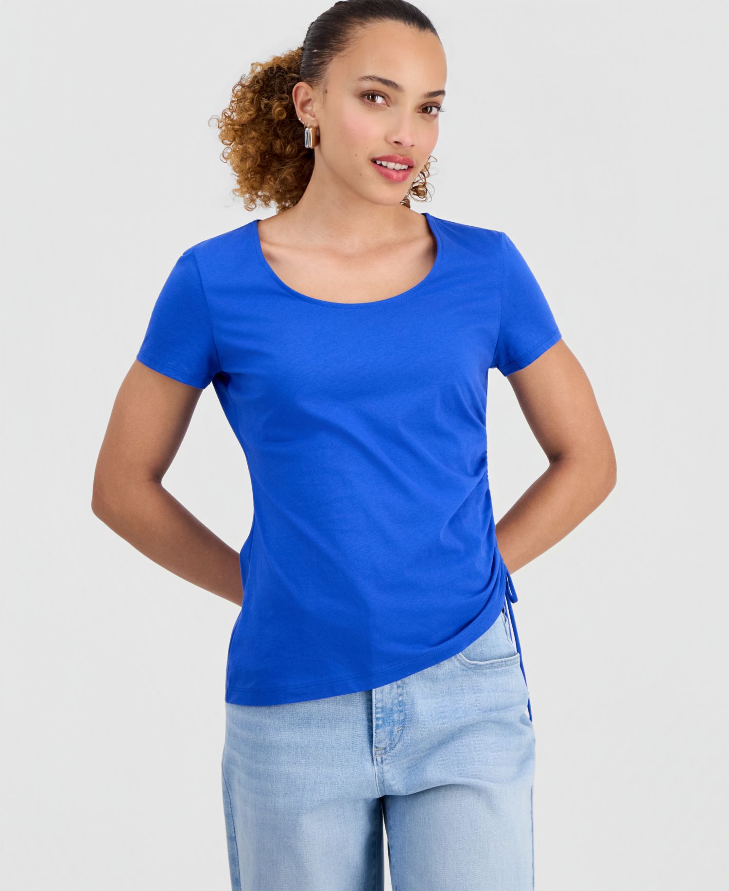 Petite Cotton Asymmetric Short-Sleeve Top