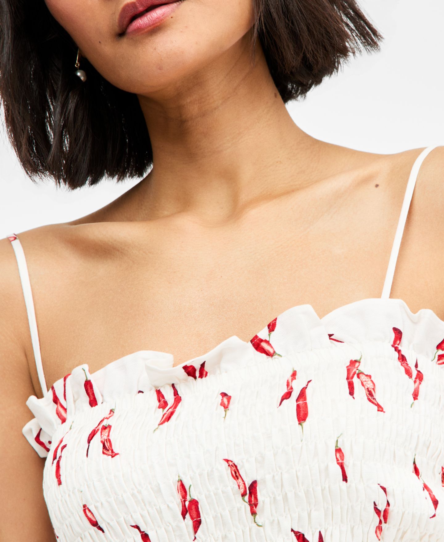Женский топ On 34th Printed Linen-Blend Smocked, цвет: Зимняя слоновая кость комбинированный — фото 2