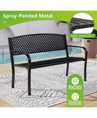 Metal Outdoor Patio Bench with High Back for 2-3-Person Seating
