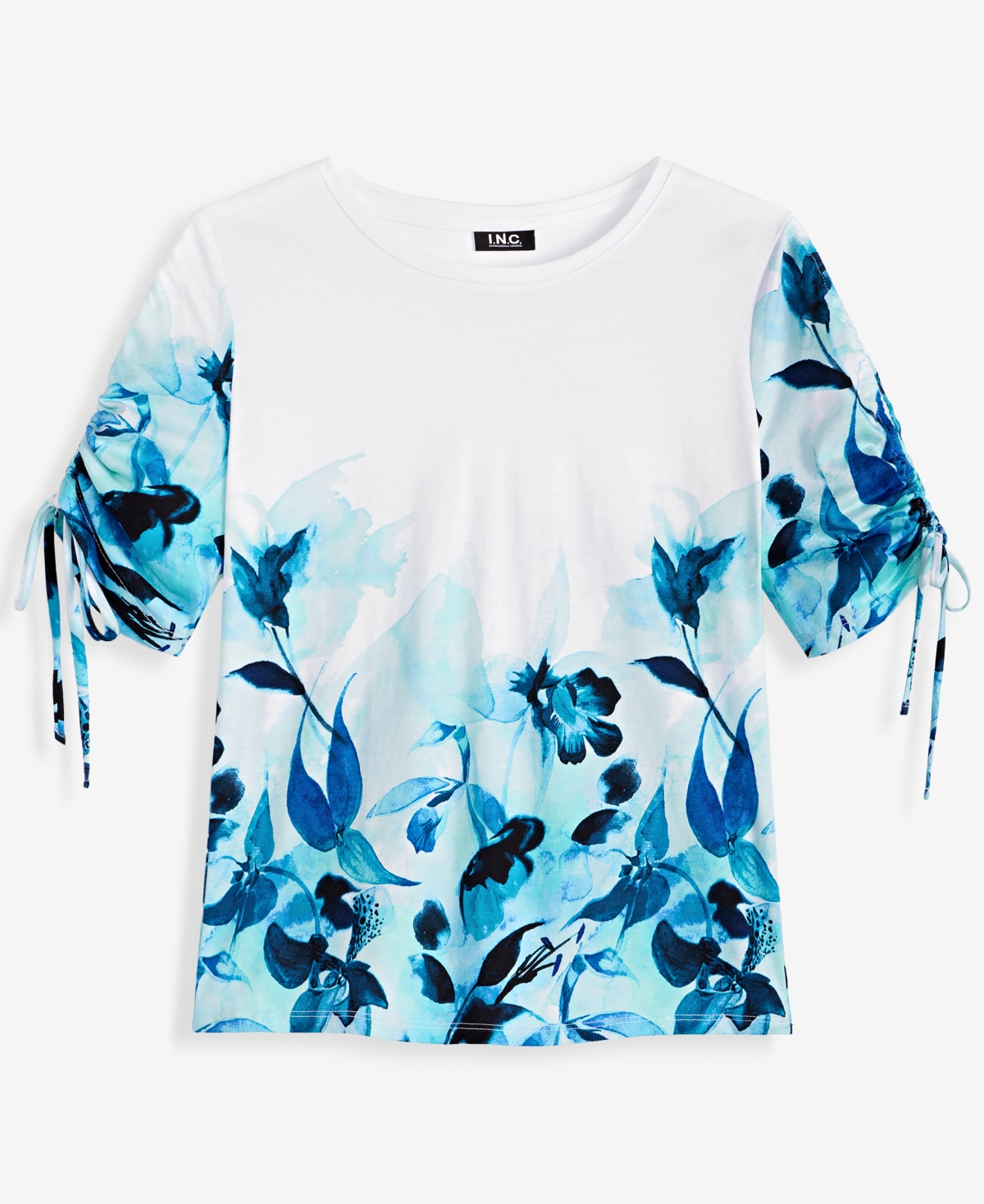 I.n.c. International Concepts Petite Cotton Placed-Print Tie-Sleeve Top, Macy's Exclusive