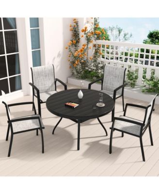 5-Piece Outdoor Dining Set with Ergonomic Textilene Chairs & 40.6" Round Table with Umbrella Hole
