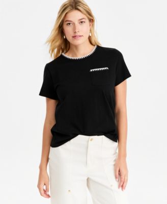 Women's Blanket-Stitch Pocket T-Shirt