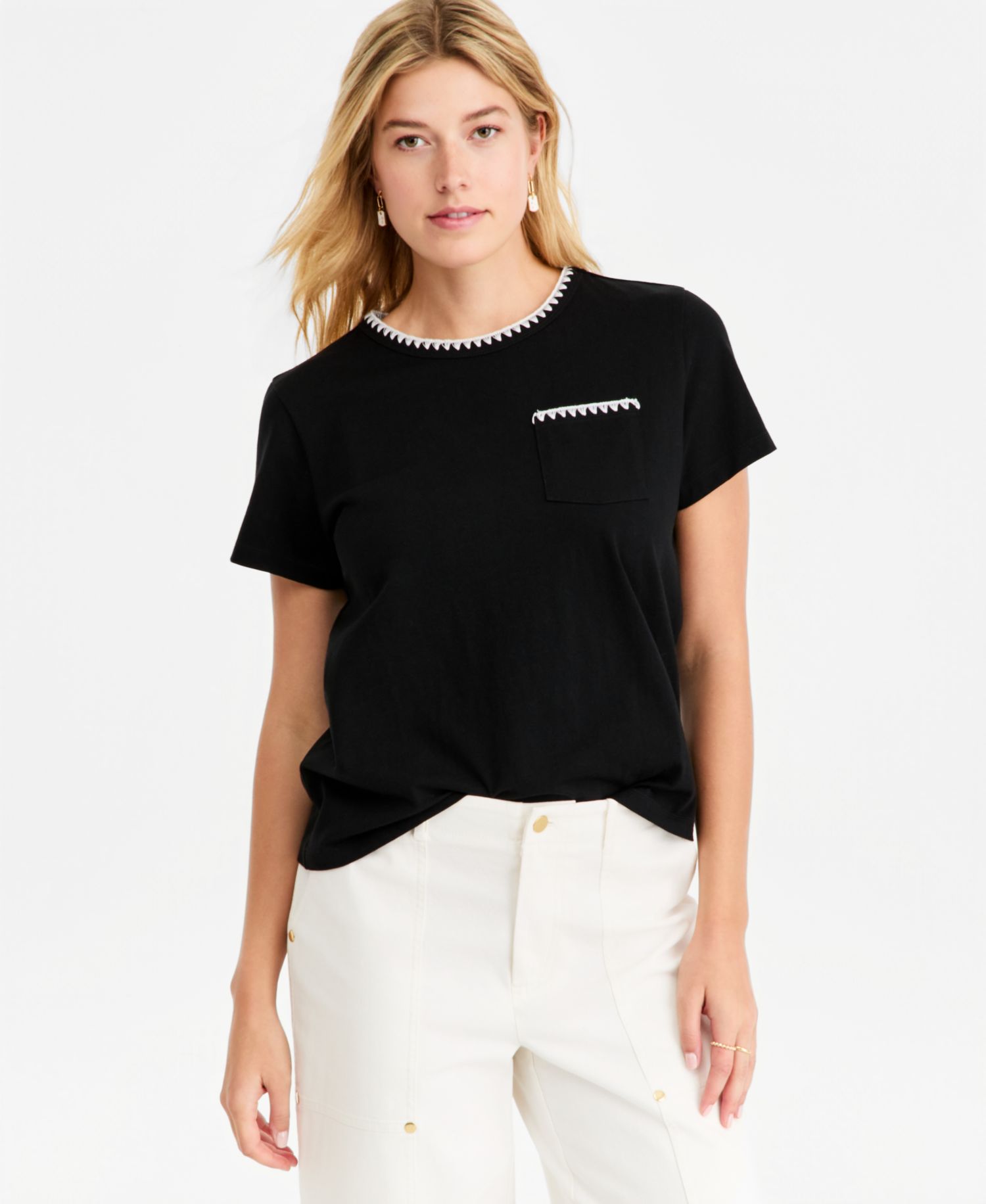 Women's Blanket-Stitch Pocket T-Shirt