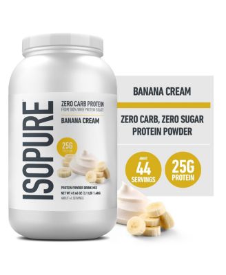 Zero Carb Pure Whey Isolate Protein Powder, Lactose Free, Gluten Free, With Vitamins, Banana Cream, 25g Protein Per Serving, 44 Servings