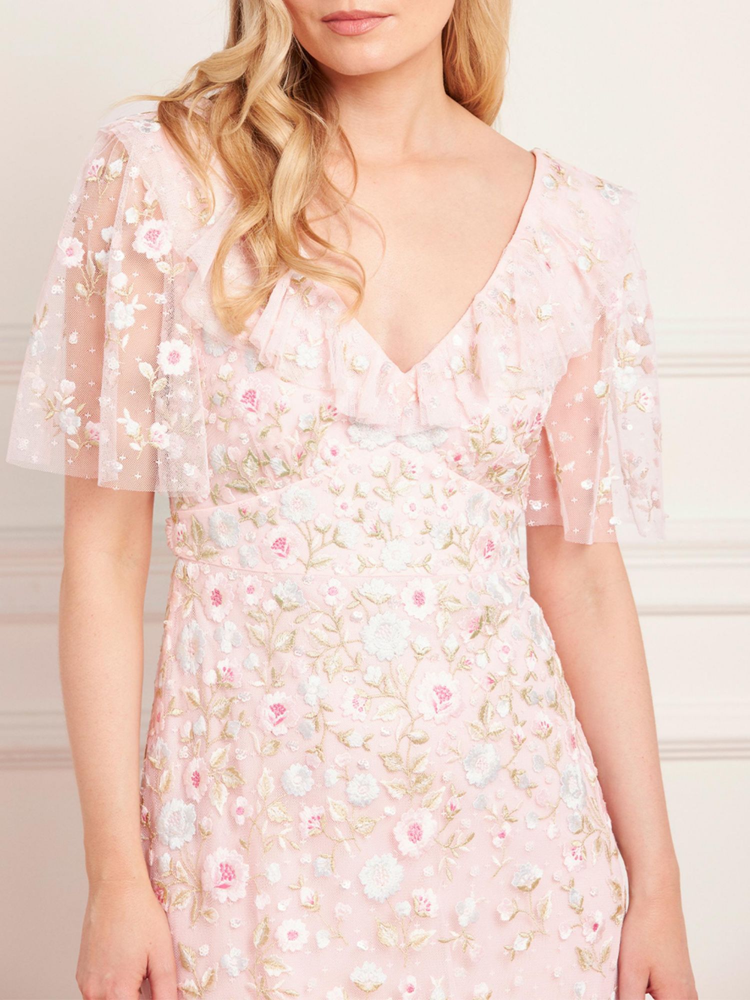 Women's Ethereal Blooms Frill Ankle Gown
