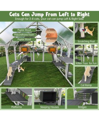 Large Outdoor Cat House with Planter Stand, Multi-Level Catio and Waterproof Roof