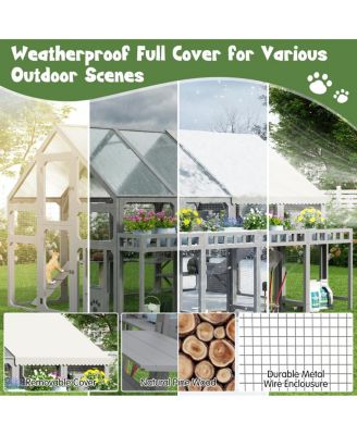 Multi-Level Cat House with Planter Stand, Bridge, Waterproof Roof for Outdoor Use