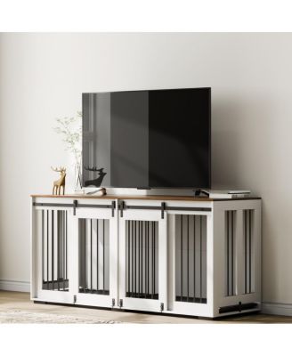 70" Dog House Furniture, Indoor Metal Kennel with Sliding Doors and Divider