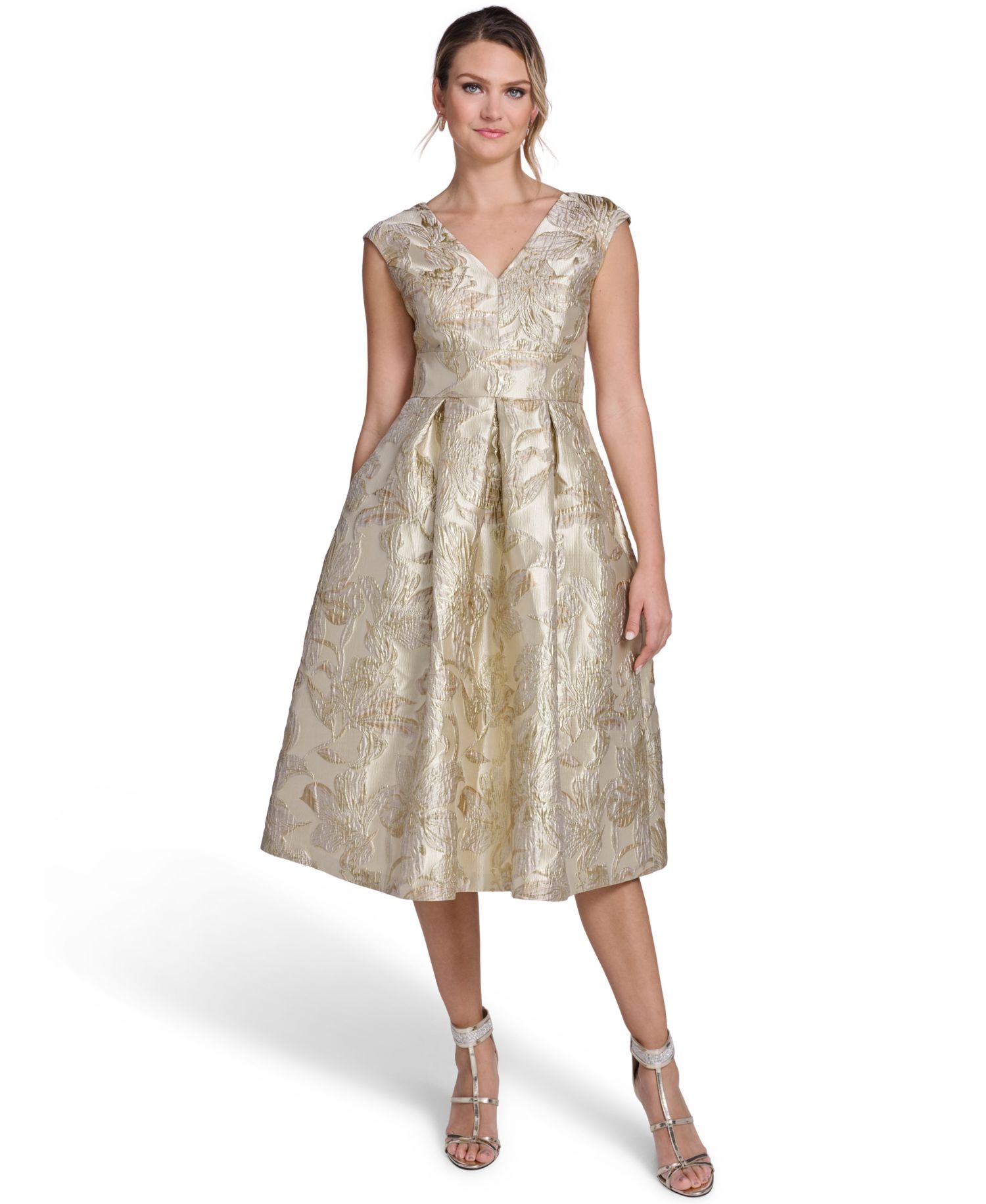 Women's V-Neck Cap-Sleeve Midi Dress