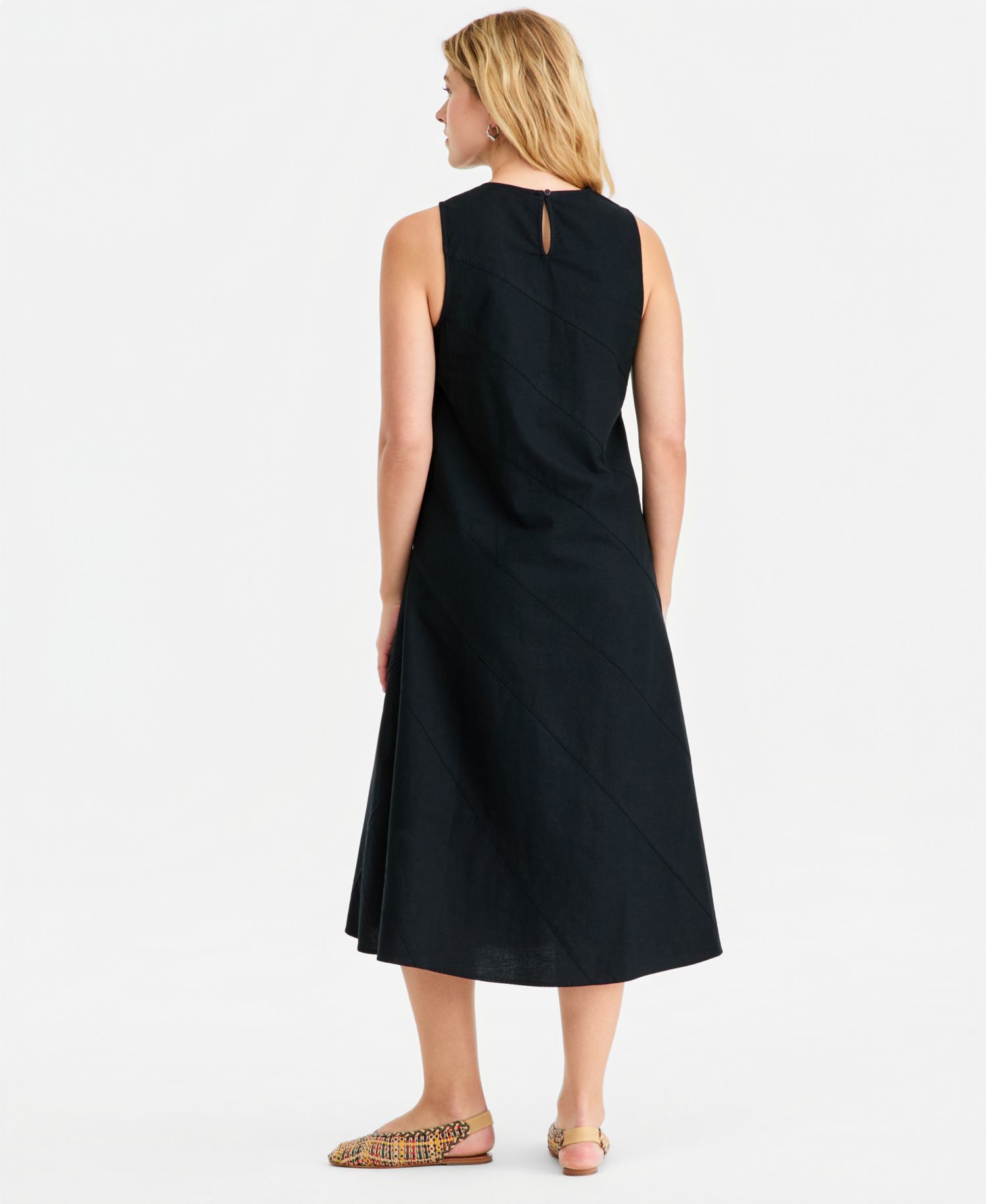 Women's Linen-Blend Diagonal Seam Midi Dress