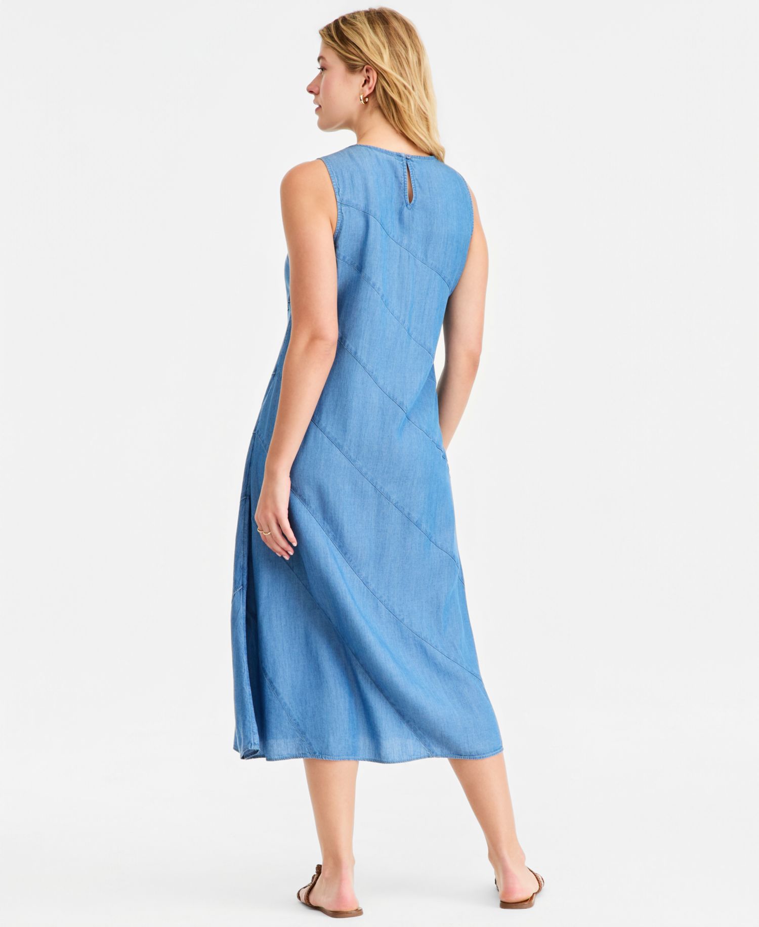 Women's Chambray Diagonal Seam Midi Dress