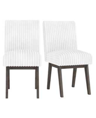 Flannel Upholstered Dining Chairs Set of 2 with Channel Tufted Back and Rubber Wood Frame