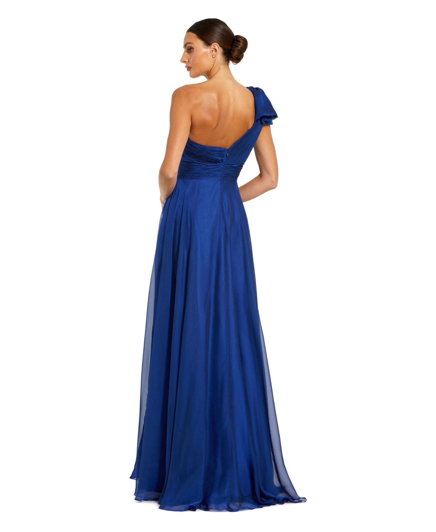 Petite Pleated One Shoulder Chiffon Gown