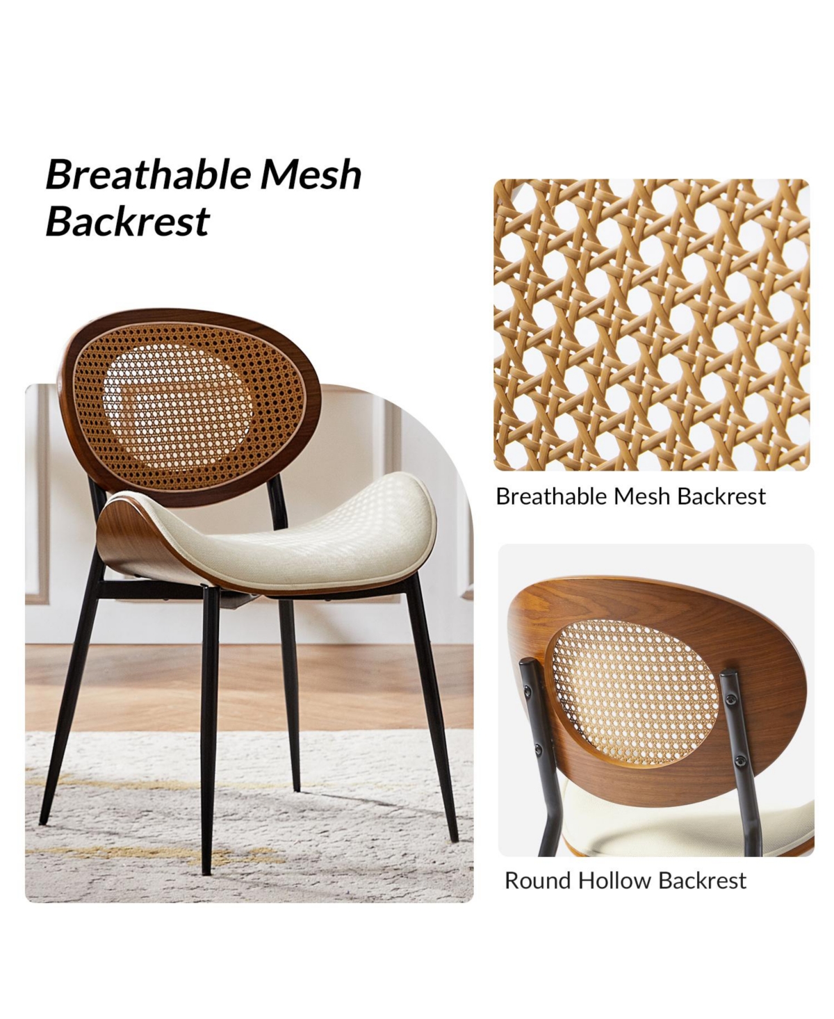 Hulala Home Pateley Mid-Century Modern Rattan Dinning Chair