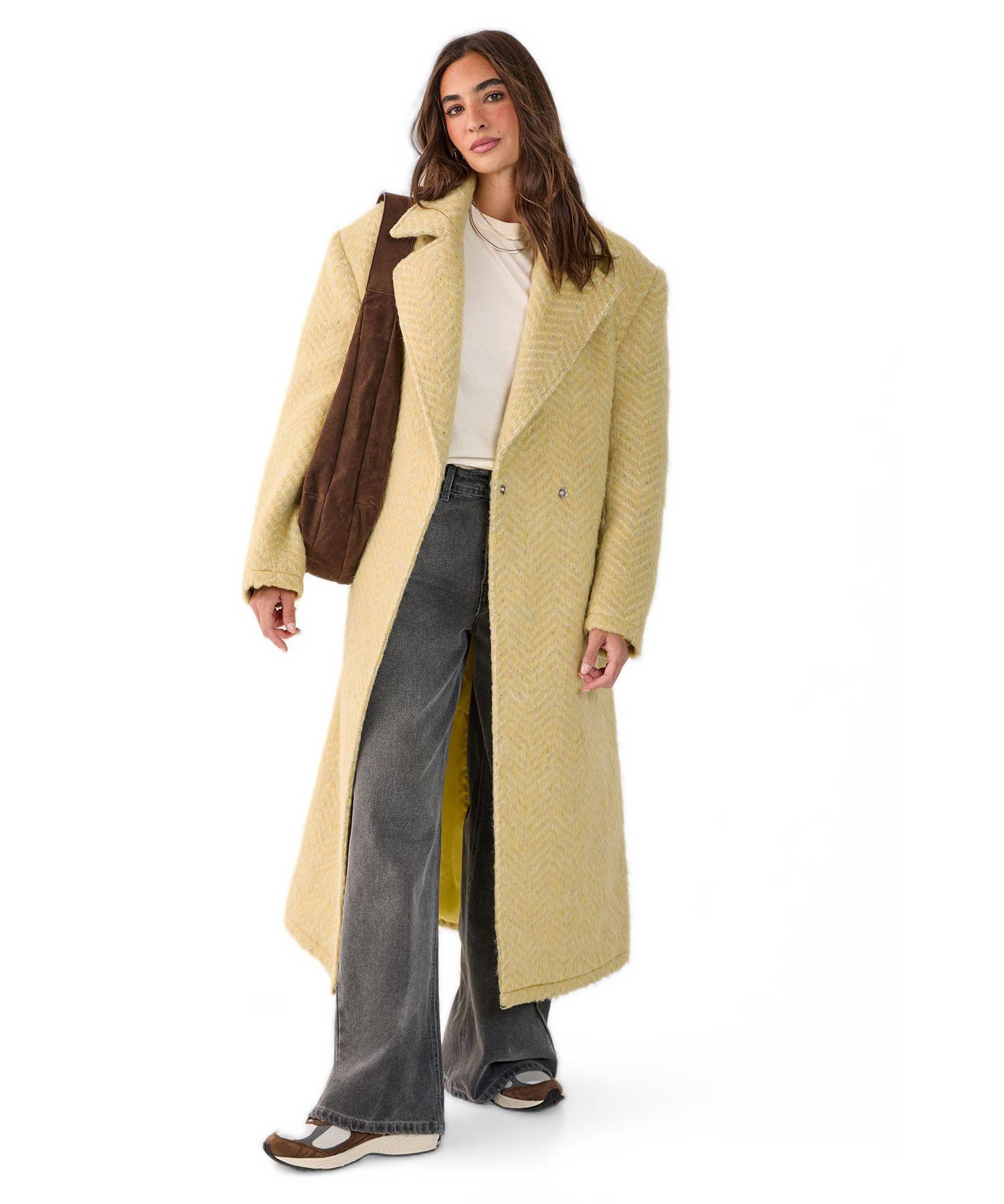 Women's Double Breasted Brushed Herringbone Coat