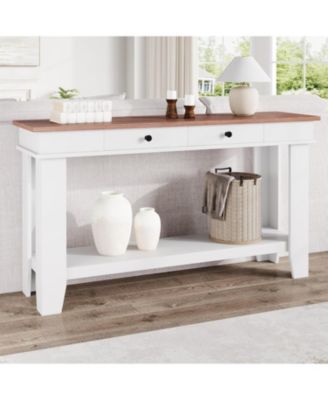 54-Inch Farmhouse Console Table with Drawers and Open Shelf, Wooden Entryway/Sofa Table for Hallway or Living Room