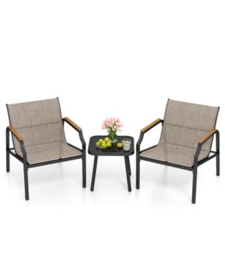 3 Piece Outdoor Chair Set with Breathable Fabric Seat and Armrest