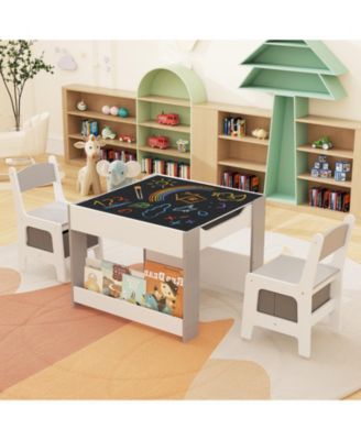 4 in 1 Kids Toddler Activity Table and Chairs Set with Reversible Tabletop