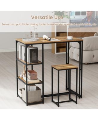 3-Piece Bar Height Table Set with Storage Shelves and 2 Stools