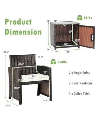 3 Pieces Patio Wicker Furniture Set with Storage Table and Cover