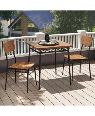 3-Piece Square Dining Table Set for 2 with Storage Rack