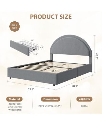 Full Boucle Upholstered Bed Frame with 2 Storage Drawers and Round Headboard, No Box Spring Needed