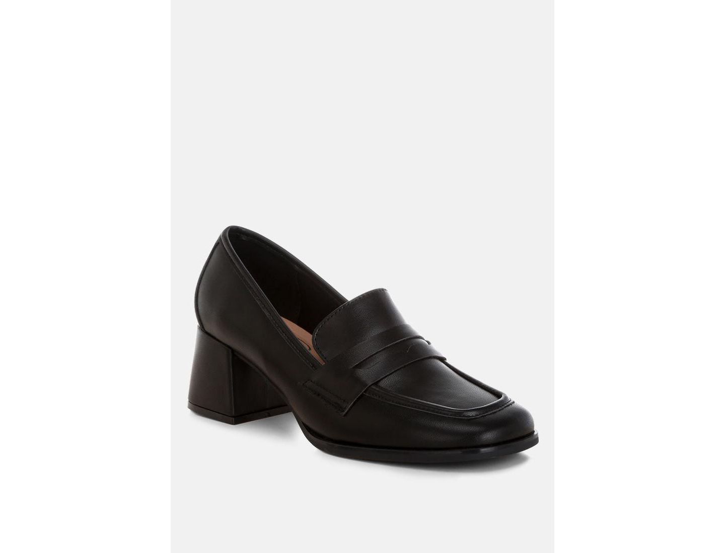 Женские туфли London Rag Sutapa Penny Strap Flared Block Heel, цвет: Чёрная искусственная кожа — фото 1