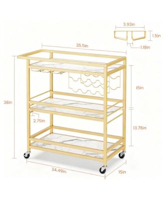 Bar Cart with Wine Rack & Glass Holder with Removable Tray - Swivel Casters