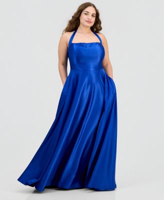 Trendy Plus Size Satin Halter Gown