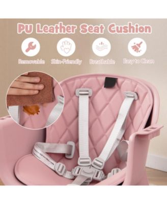 Baby 4-in-1 Convertible Table and Chair Set with PU Cushion and Safety Harness