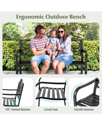 50 in Outdoor Garden Bench with Floral Backrest and Slatted Seat