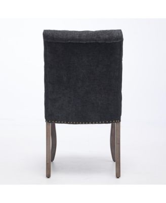 Modern Chenille Fabric Dining Chairs Set of 2 - Curved Solid Wood Legs, Nailhead Trim and Tufted Back, 300 lbs Capacity for Dining Room