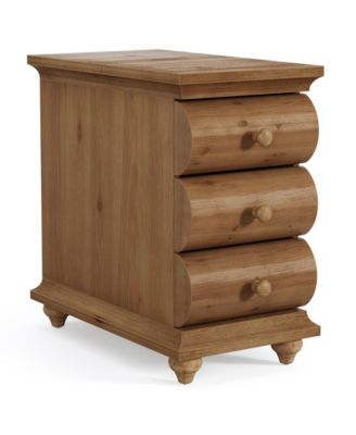 Solid Wood End Table Set of 2, 3 Drawers Narrow Sofa Side Table with Finished Back, Rustic Slim Nightstand Bedside Table