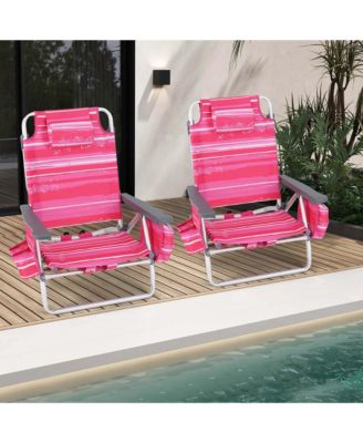 2-Pack Folding Backpack Beach Chair 5-Position Outdoor Reclining Chairs with Pillow