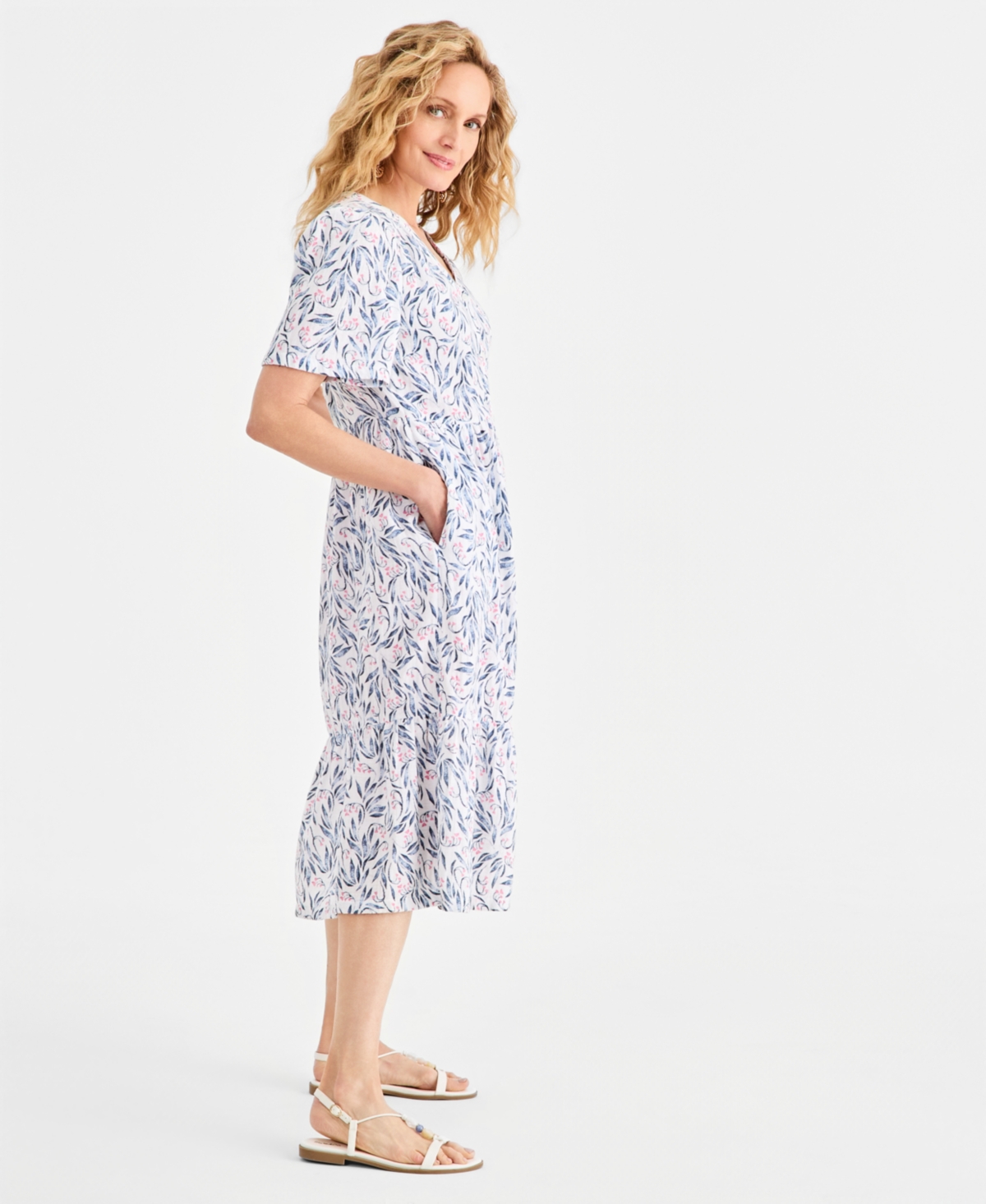 Style & Co Women's Printed Cotton Gauze Tiered Button-Front Midi Dress, Macy's Exclusive