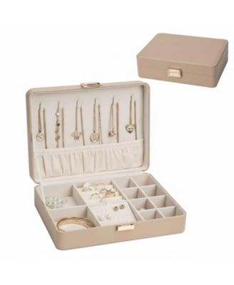 Leather Jewelry Box Elegant Small Chest Necklace Ring Earring Storage Portable Travel Home Use