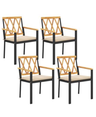 Patio Dining Chairs Set of 4 Metal Outdoor Chairs w/ Removable Padded Cushions
