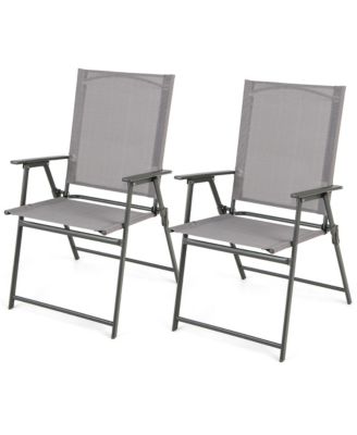 2PCS Folding Portable Dining Chairs Metal Frame Armrests Outdoor Patio