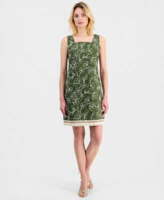 Women's Embroidered Cotton Fringe-Hem Dress