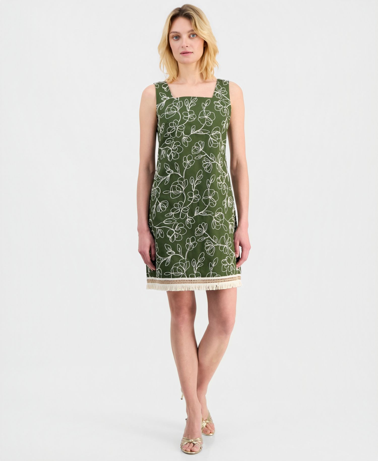 Women's Embroidered Cotton Fringe-Hem Dress