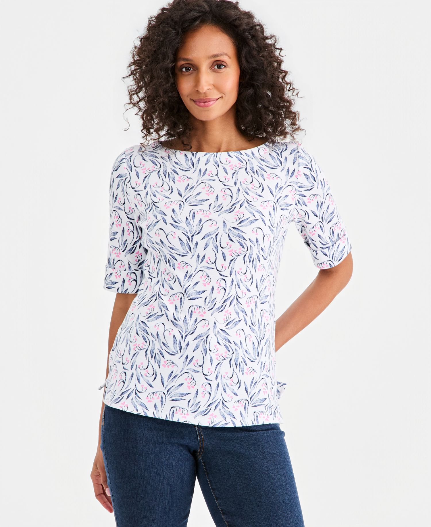 Petite Boat Neck Leaf Stamp Top