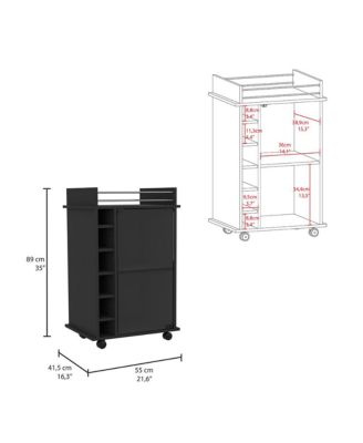 Wengue 2-Tier Glass Door Bar Cart with 6 Cubbies and Lockable Wheels
