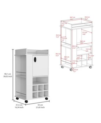 Bar Cart 4.4" W x 16.34" D with 4 Cabinets with Casters Neutral Finish