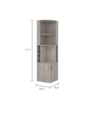 Corner Bar Cabinet with 8 Bottle Cubbies, Double Door and 2 Open Shelves