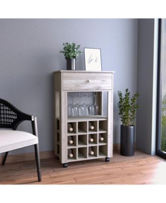 Light Bar Cart with 12 Built-in Wine Rack, 8-Glass Rack and Spacious Drawer